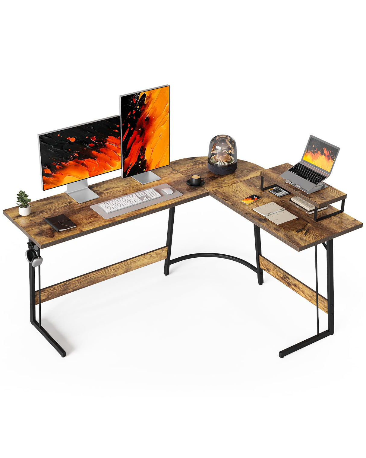 L Shaped Gaming Desk Computer Office Desk, 59 inch Corner Desk with Large Monitor Stand for Home Office Study Writing Workstation, Rustic Brown