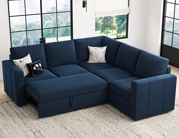 Modular Sectional Sleeper Sofa with Pull Out Couch Bed Velvet Fabric Loveseat Sleeper