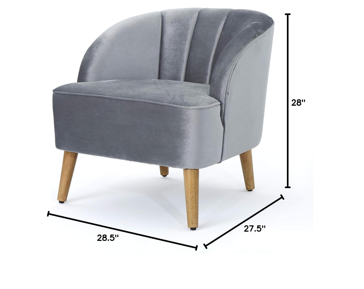 Knight Home Amaia Modern Velvet Club Chair, Pewter / Walnut