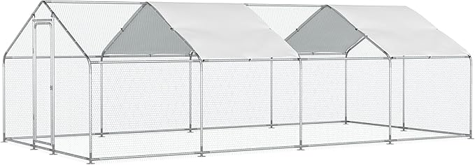 PoultryFort Large Metal Chicken Coop with Waterproof Roof & Secure Lock