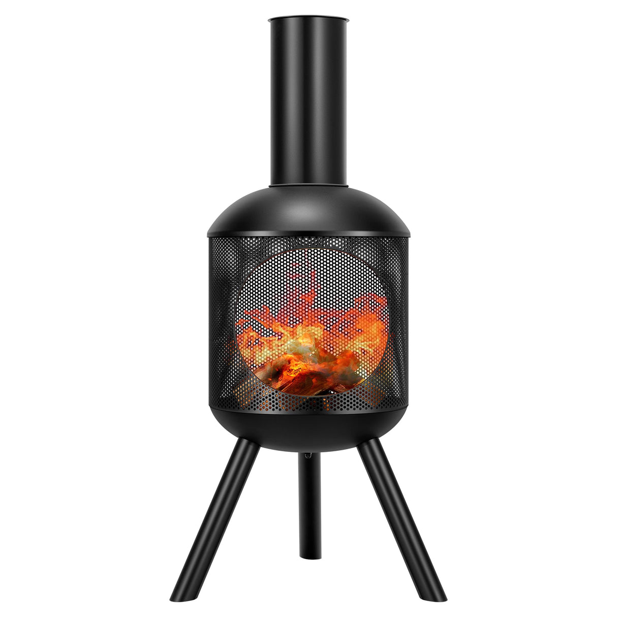 46 Inch Chiminea Outdoor Fireplace, Cold-Rolled Steel Wood Burning Fire Pit with Mesh