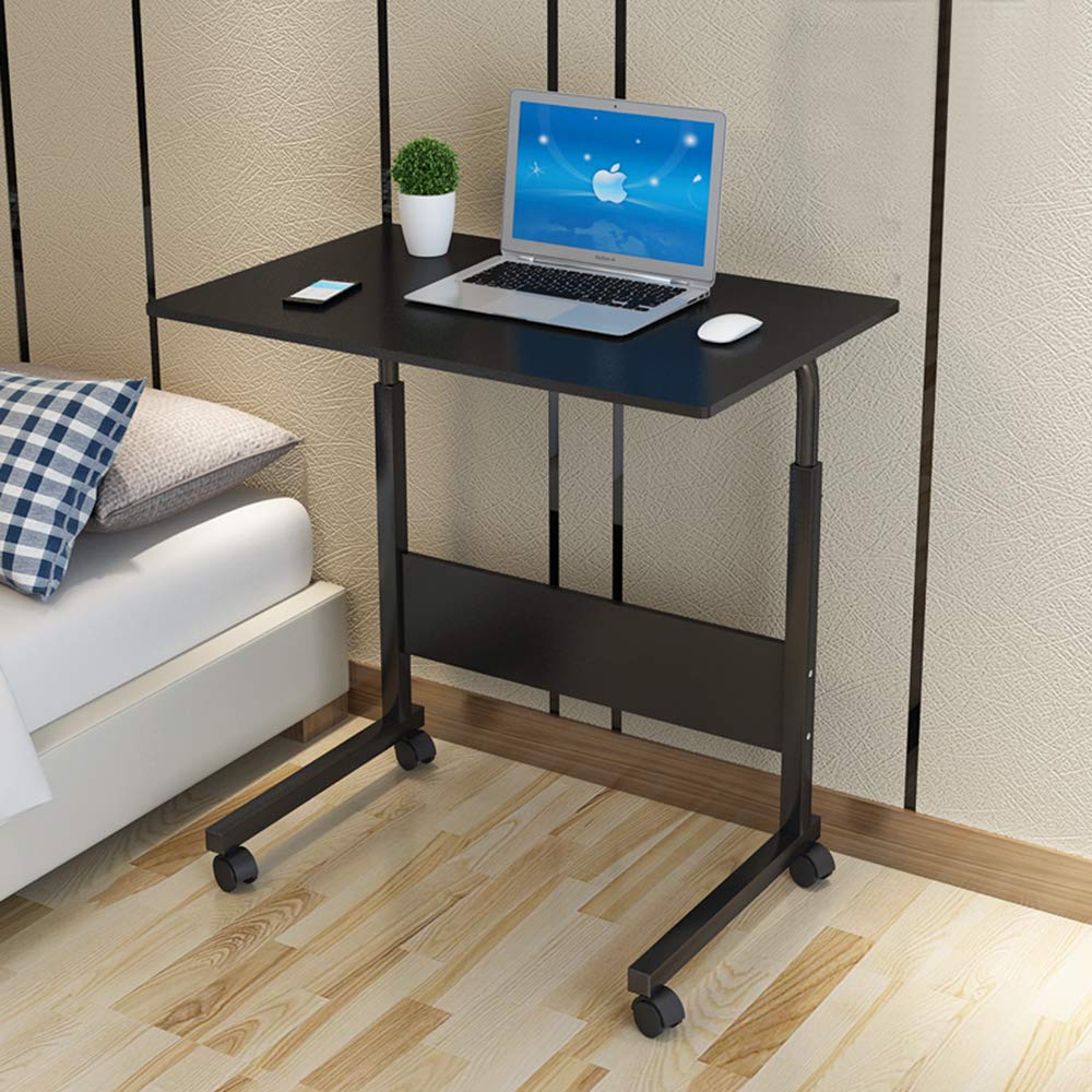 Black Adjustable Rolling Laptop Table with Side Storage