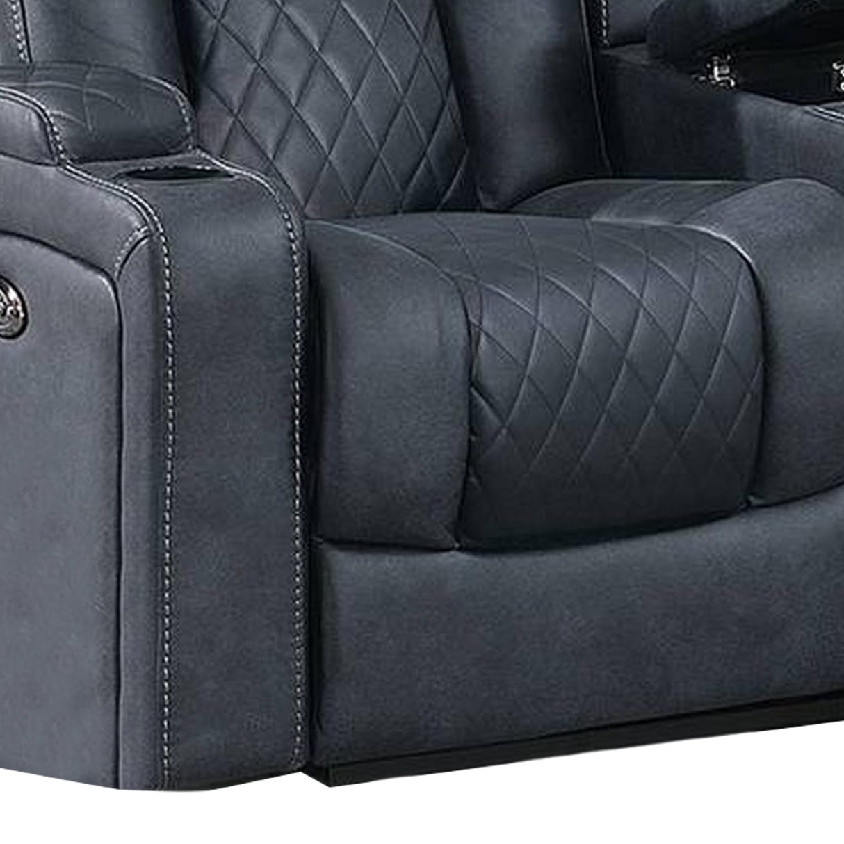 72 Inch Power Reclining Loveseat, Lift Top Storage Console, Blue