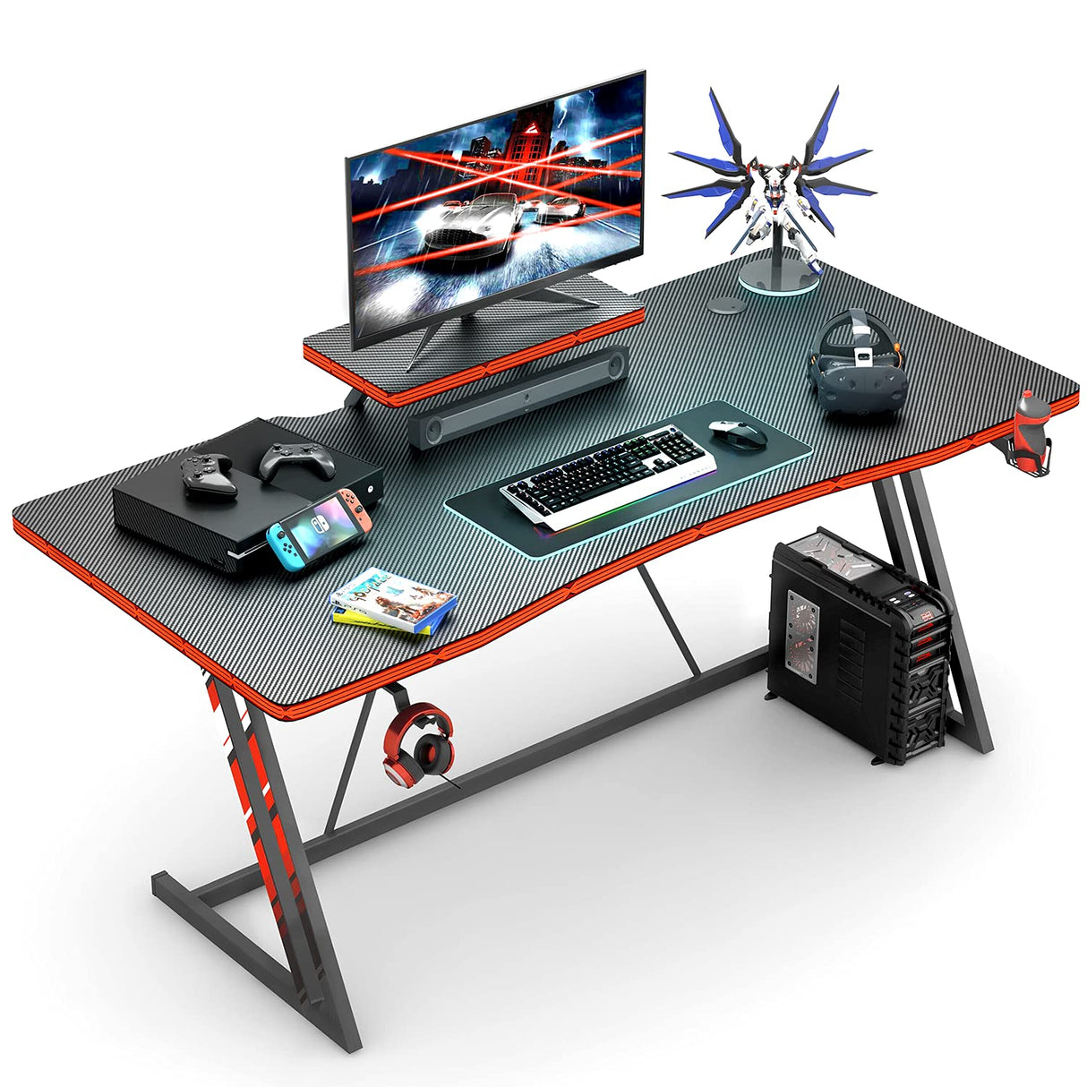 55 inch Gaming Desk PC Computer Table Racing Style Home Office Desk Z Shaped Carbon fiber desktop Gamer