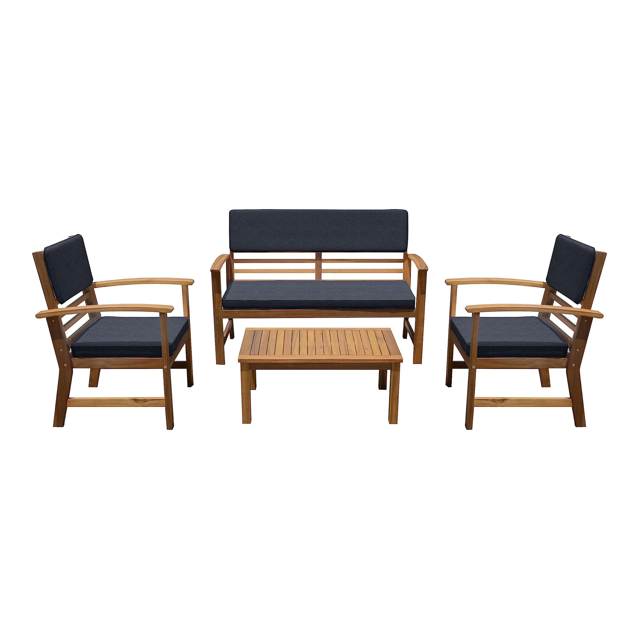 Trogon Farmhouse Acacia Wood 4-Piece Patio Set, Rectangle Table