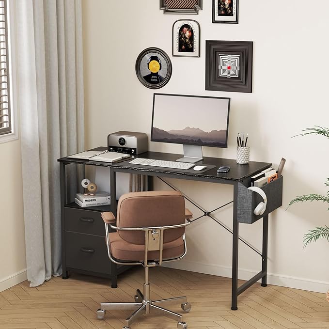 Computer Desks with Fabric File Drawer, 47 in Adjustable Home Office Table