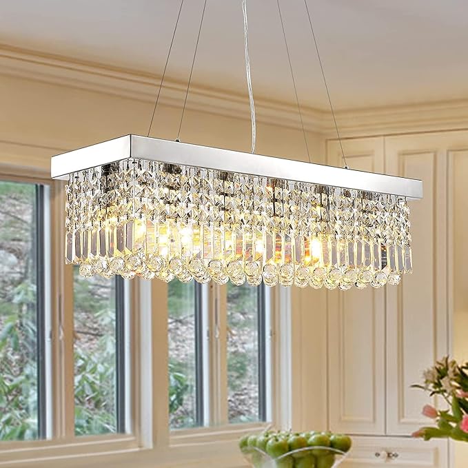 Rectangle Chandelier, Modern Crystal Raindrop Chandelier