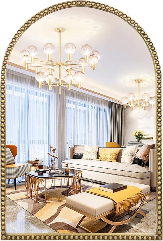 Oval Full Length Mirror, Metal Beaded Frame Mirror