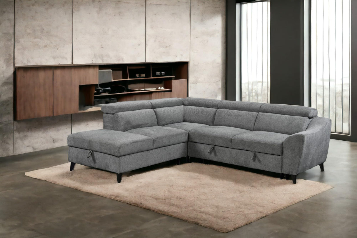 Wrenley Chenille Sectional Sofa w/Sleeper and Storage in Gray