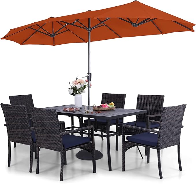Patio Outdoor Table and Chairs Set with Umbrella Navy, Patio Dining Sets for 6