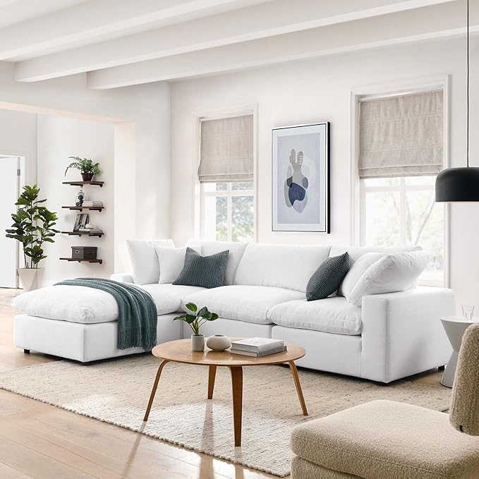 Down-Filled Overstuffed Performance Velvet 4-Piece Sectional Sofa