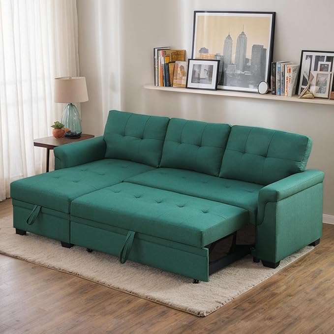 Shape Reversible Sleeper Sectional Couch Pull Out Sofa Bed w/Storage Chaise