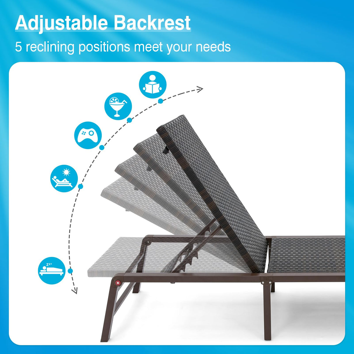 Outdoor Chaise Lounge Set of 2, Assemble-Free Aluminum Lounge Chairs