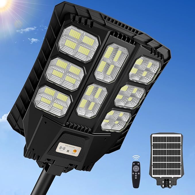 9500W Solar Street Lights Outdoor Waterproof, Wide Angle Solar Powered Light Outside