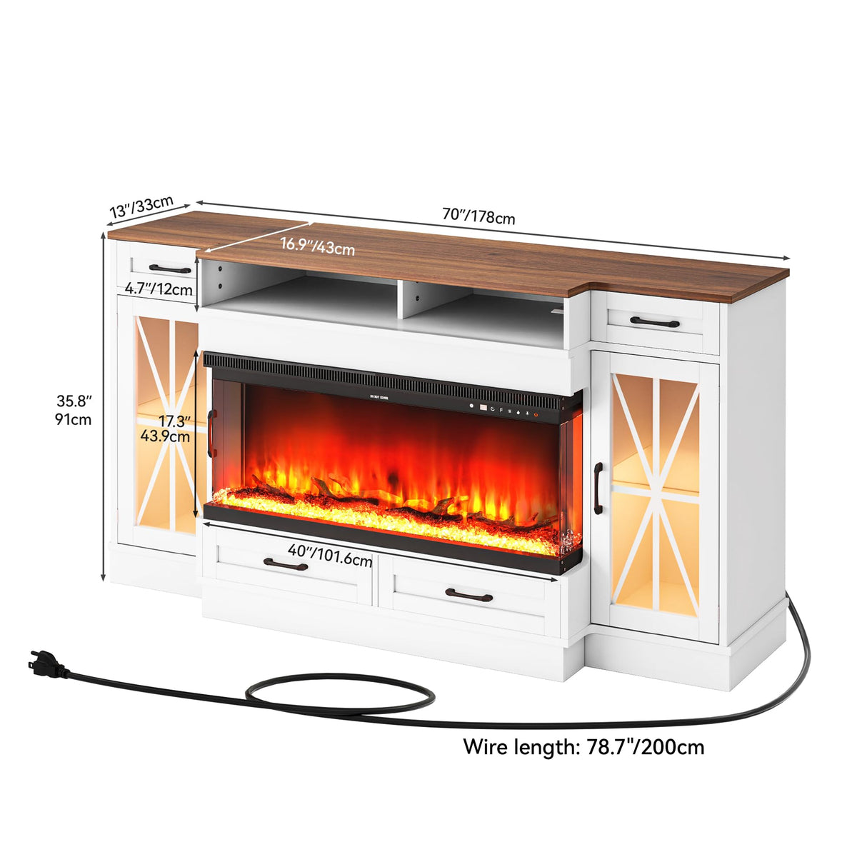 Fireplace TV Stand for 75-80 Inch TV with LED Lighting