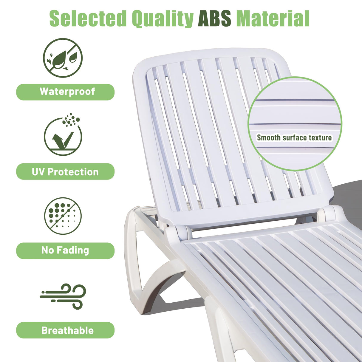 Patio Chaise Lounge with 5 Position Adjustable Backrest and Wheel