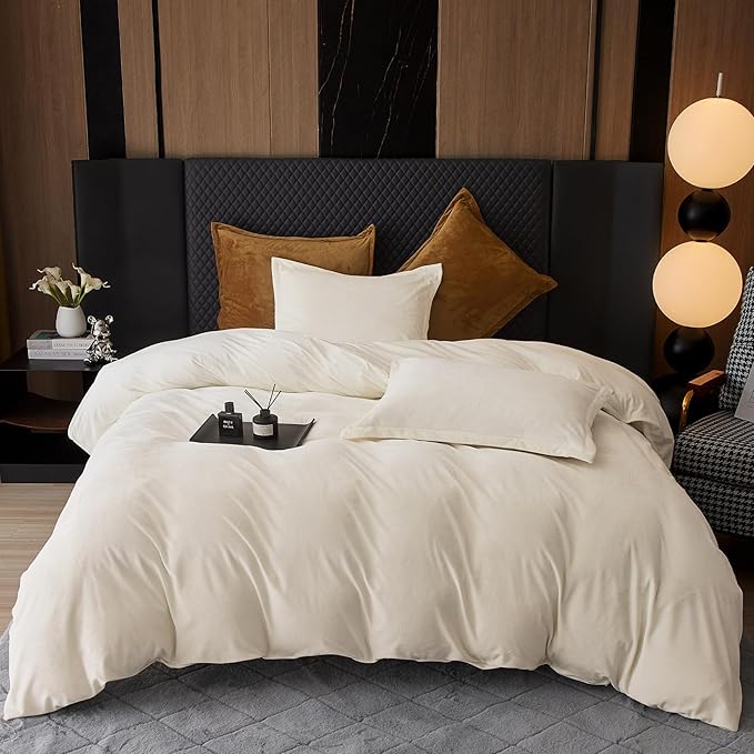 Super Soft Velvet Duvet Cover King Size, 3pcs Luxurious Breathable Velour Fluffy Comforter