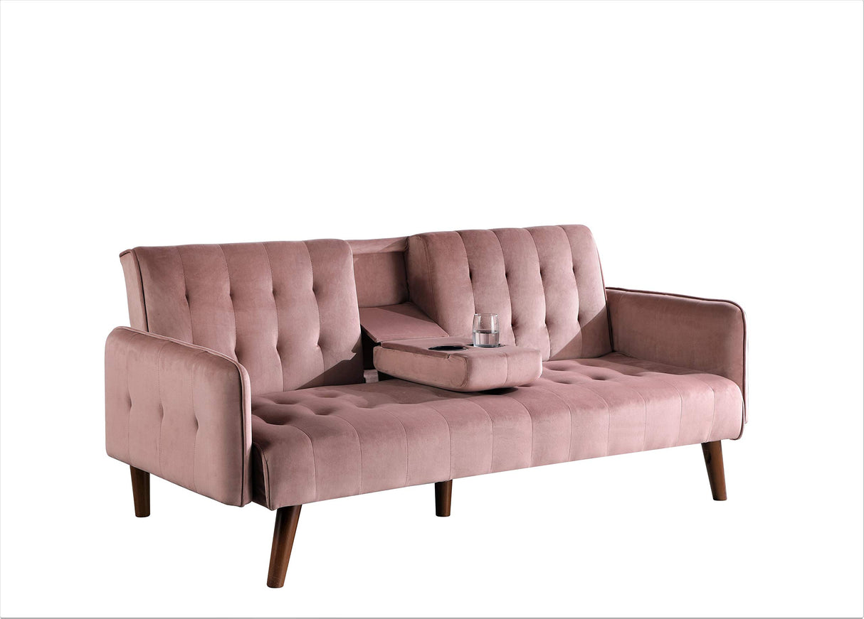 Velvet Round Arm Sofa Sofabed, Rose