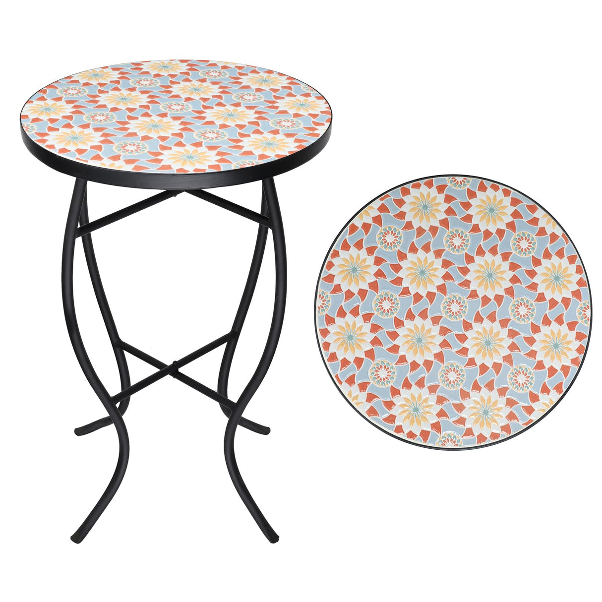 Mosaic Outdoor Side Table - Small Patio Table Coffee Table Outside Accent Table