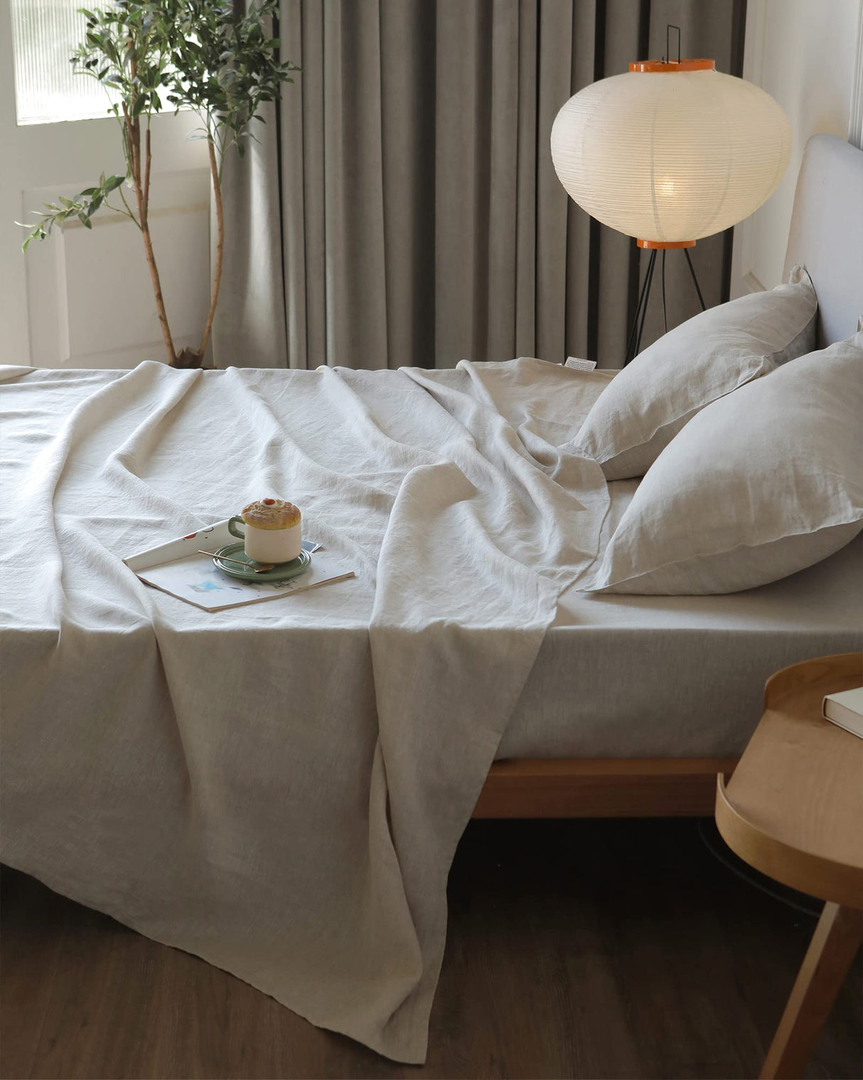 Linen Sheets King Size Set, 100% Washed French Flax Organic Linen Sheets