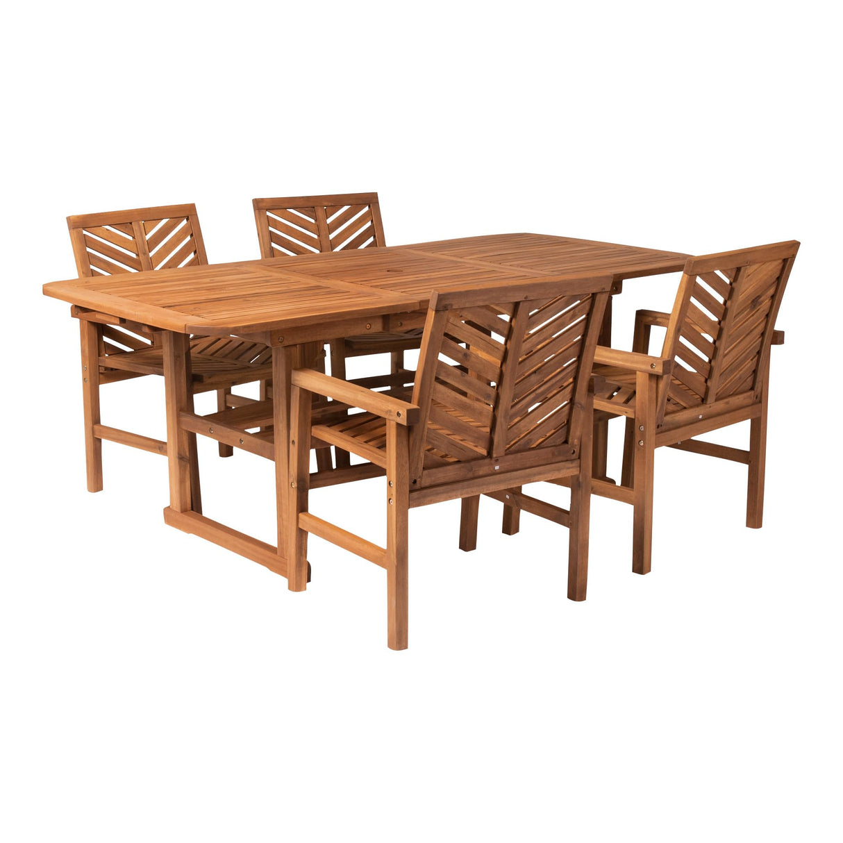 4-6 Person Outdoor Wood Chevron Back Patio Furniture Dining Set Extendable Table Chairs