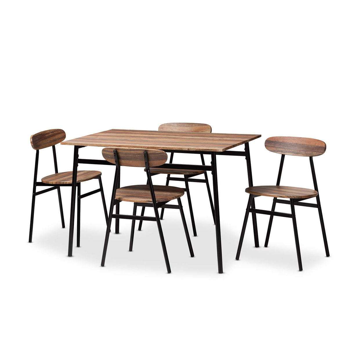 Darcia Rustic and Dining Chair Set Brown Wood Finished Matte Black Frame 5-Piece Dining