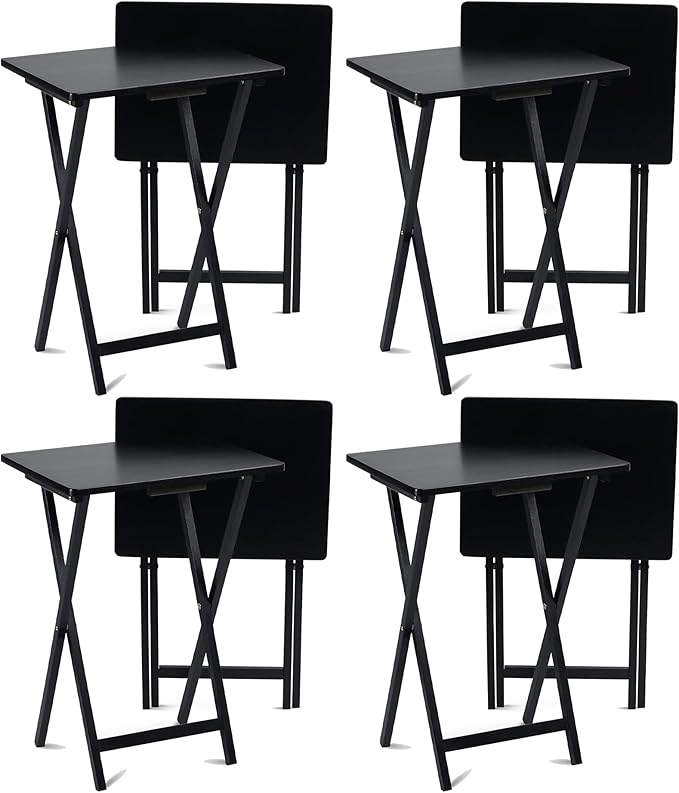 Black Wooden Folding TV Tray Tables - Portable Snack Table Set (2–10 pcs)