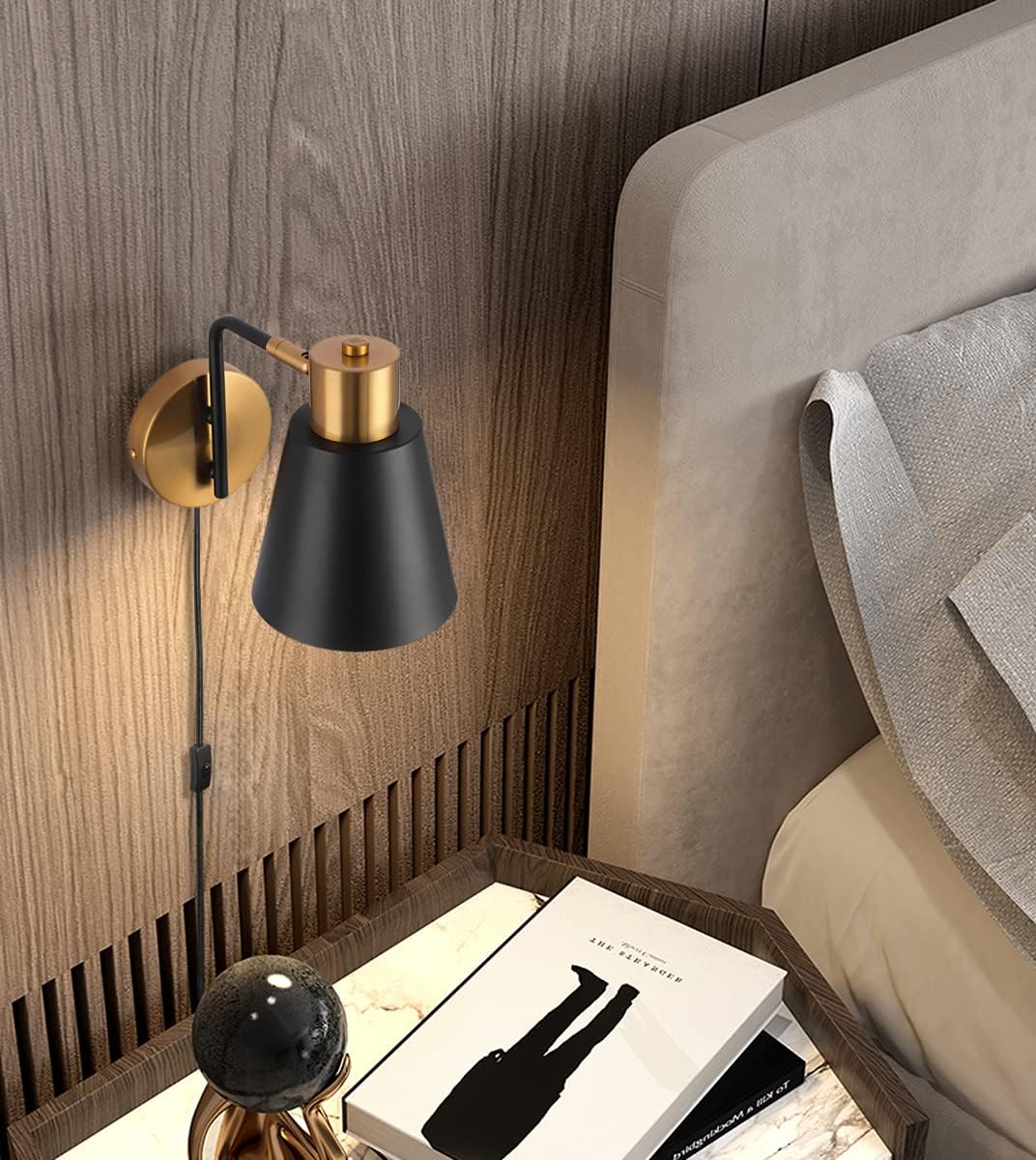 Plug in Wall Sconce Set of 2, Modern Rotatable Wall Lamp with Plug-in Cord and On/Off Toggle Switch