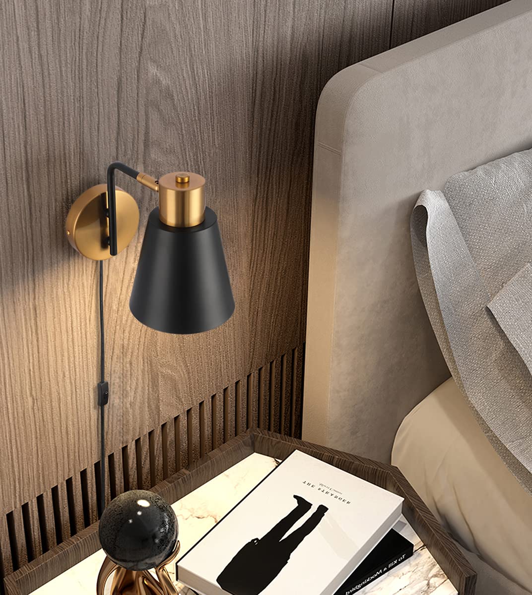 Plug in Wall Sconce Set of 2, Modern Rotatable Wall Lamp with Plug-in Cord and On/Off Toggle Switch