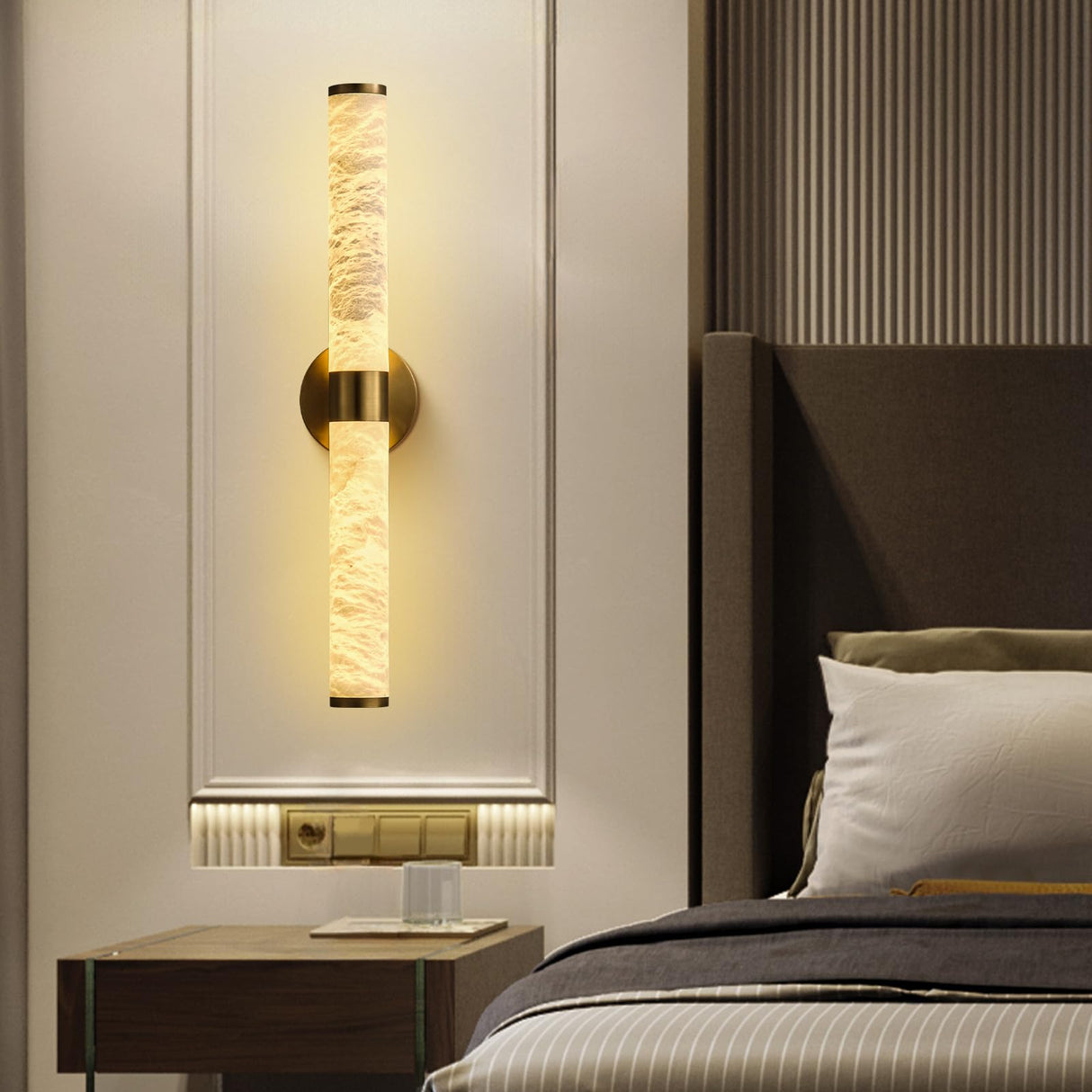 Wall Sconces, 24" Brass Wall Sconce, Modern Spanish Natural Marble Sconces Wall Lighting