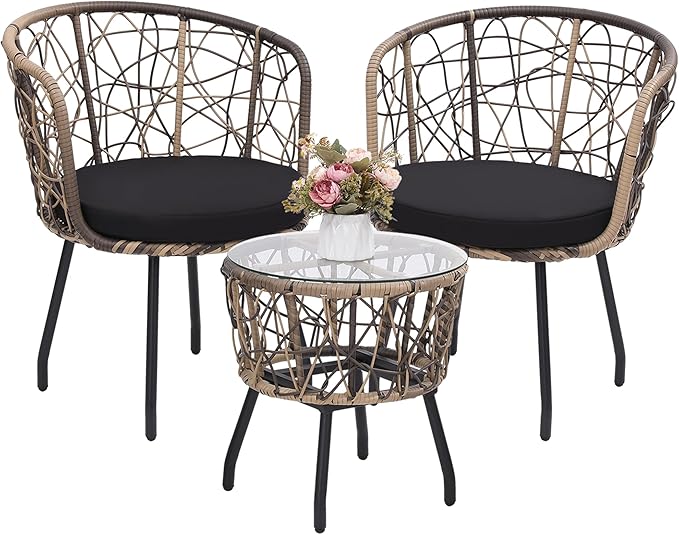 3 Pieces Patio Rattan Bistro Conversation Set