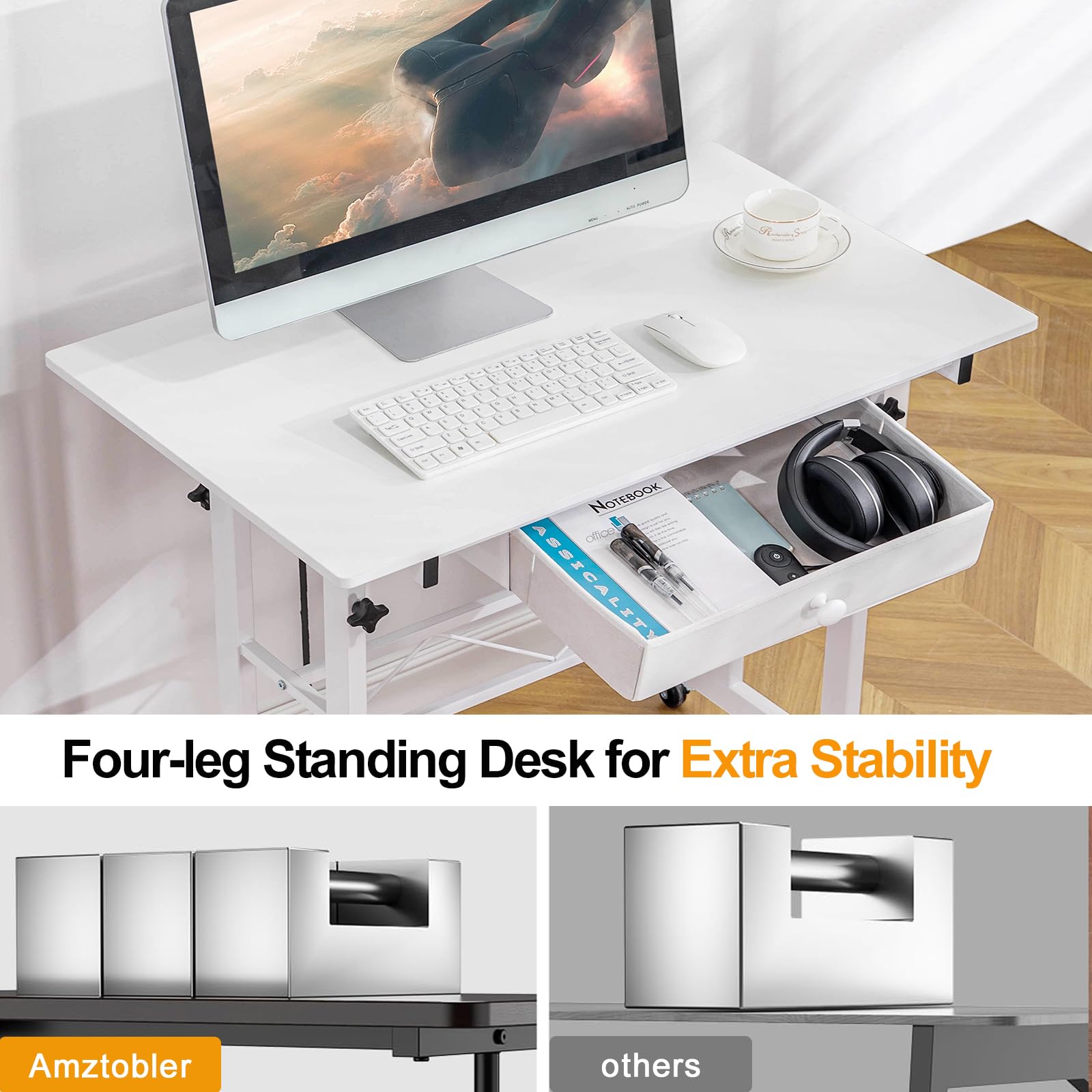 GTRACING Small Standing Desk Adjustable Height Small Computer Desks Mobile Portable Rolling Laptop Table with Wheels 32" Sit Stand Desk Portable Desk Standing Table Treadmill desks