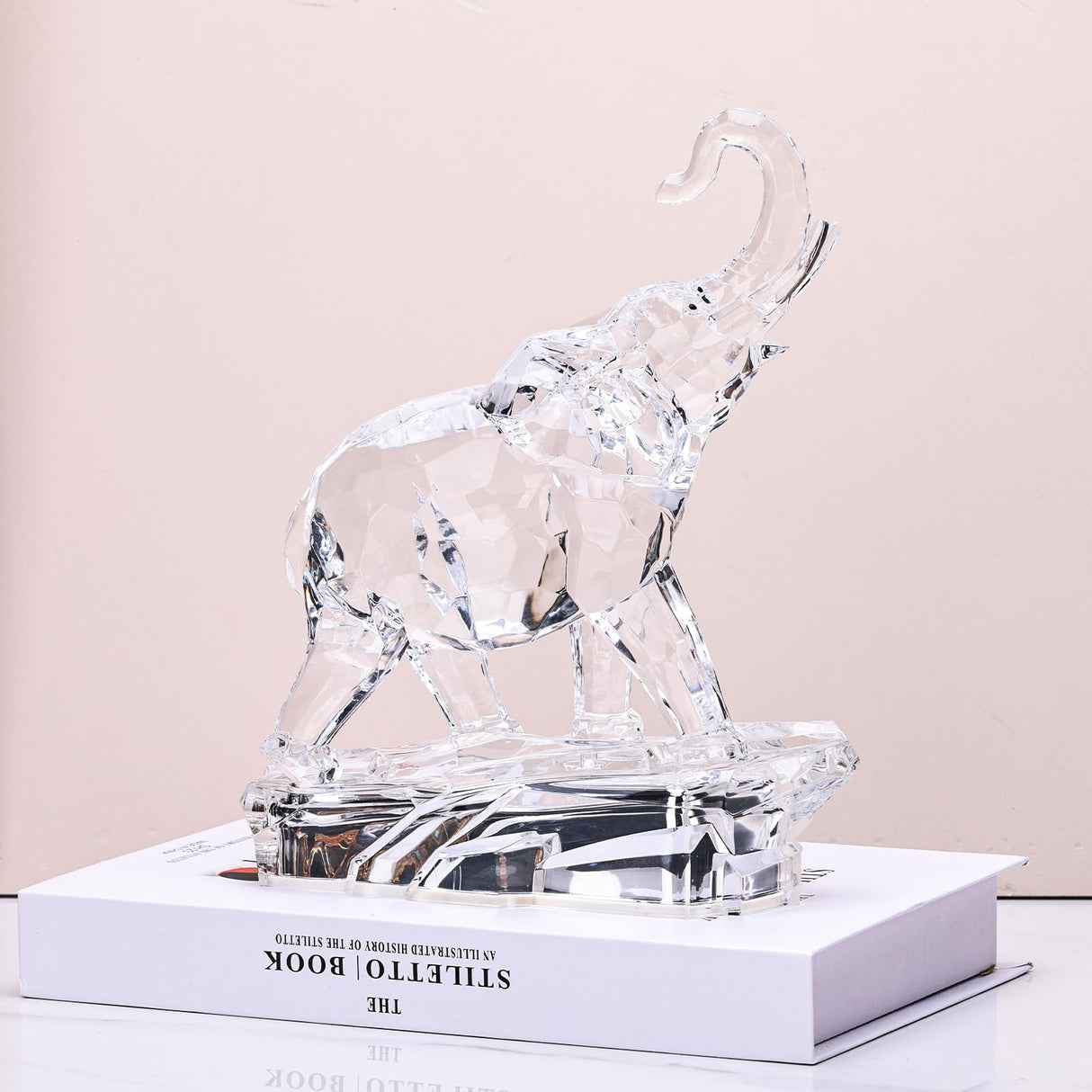 Acrylic Clear Elephant Figurines Crystal Glass Finish, High End African Statues for Home