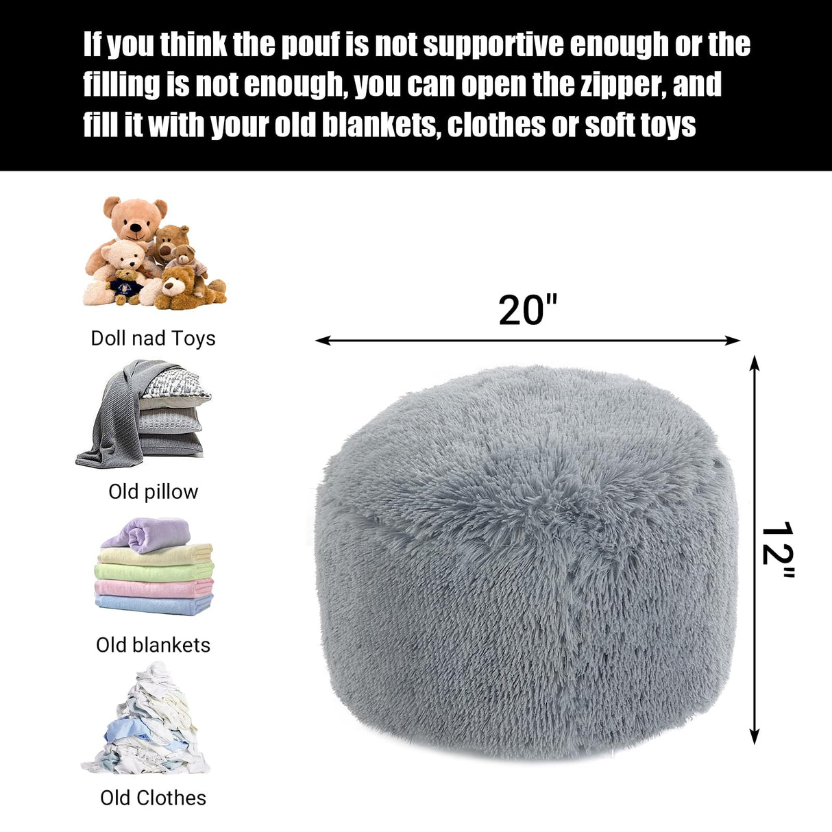 Round Pouf Ottoman Stuffed,Faux Fur Pouf Ottoman