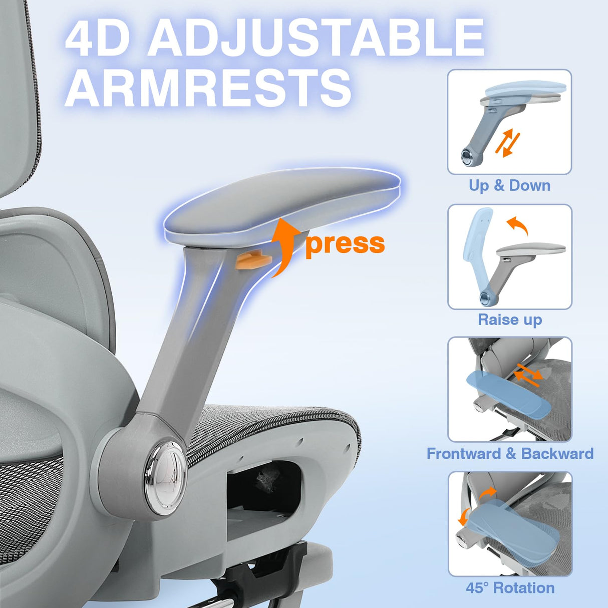 Ergonomic Mesh Office Chair with 4D Armrests and Lumbar Support