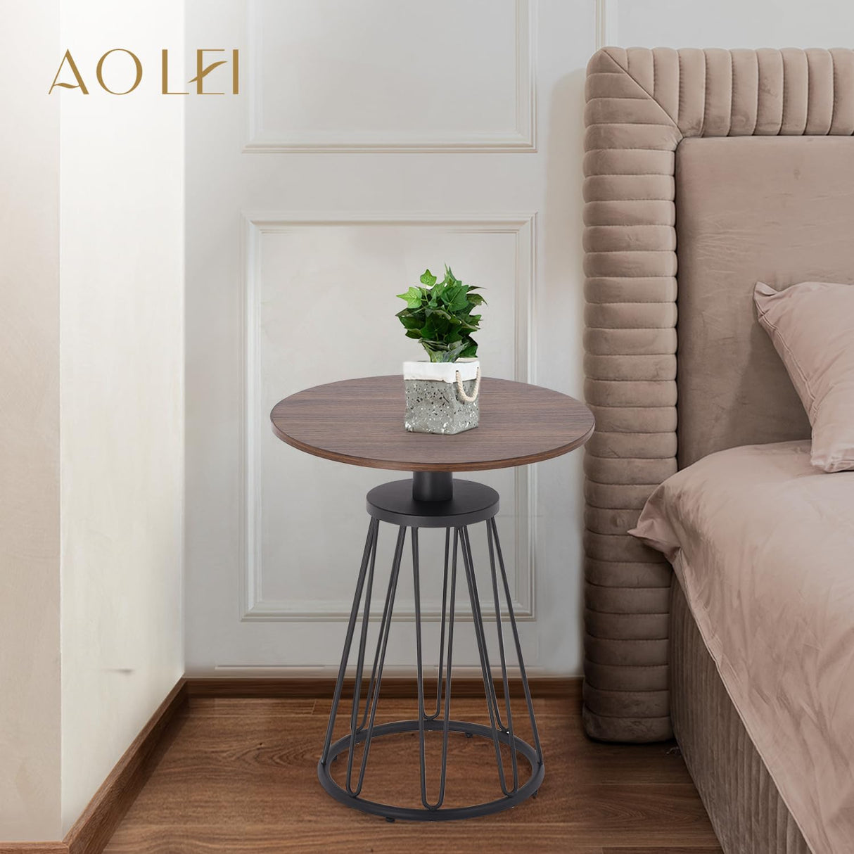 Round End Table Set of 2, Small Side Table for Living Room, Bedroom