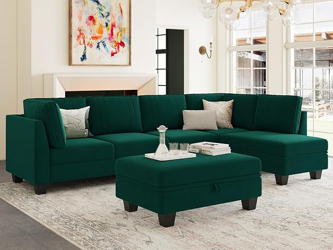 Sectional Couch with Storage Ottoman Fabric U Shaped Couch Sofa