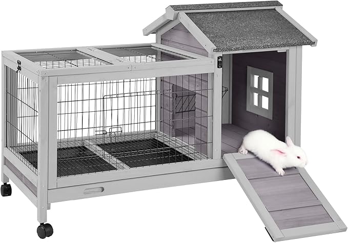 Rabbit Hutch Bunny Cage with Double House and Run Indoor Outdoor Guinea Pig House