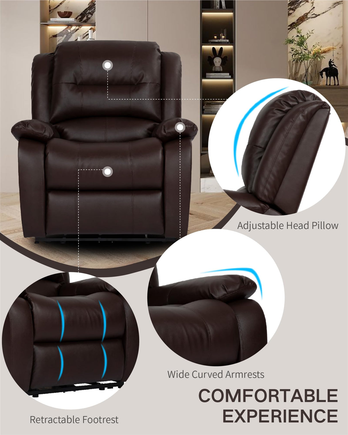 ErgoLuxe Brown Massage Recliner Chair – Compact and Easy-Clean Design