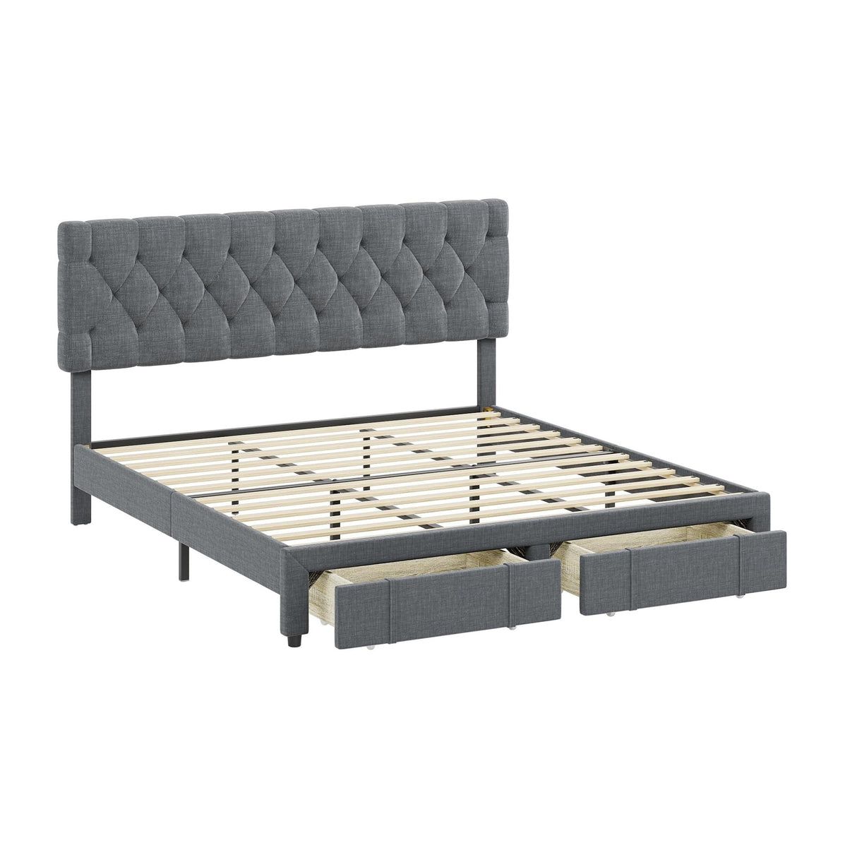 Full Size Bed Frame with 2 Storage Drawers, Upholstered Platform Bed Frame
