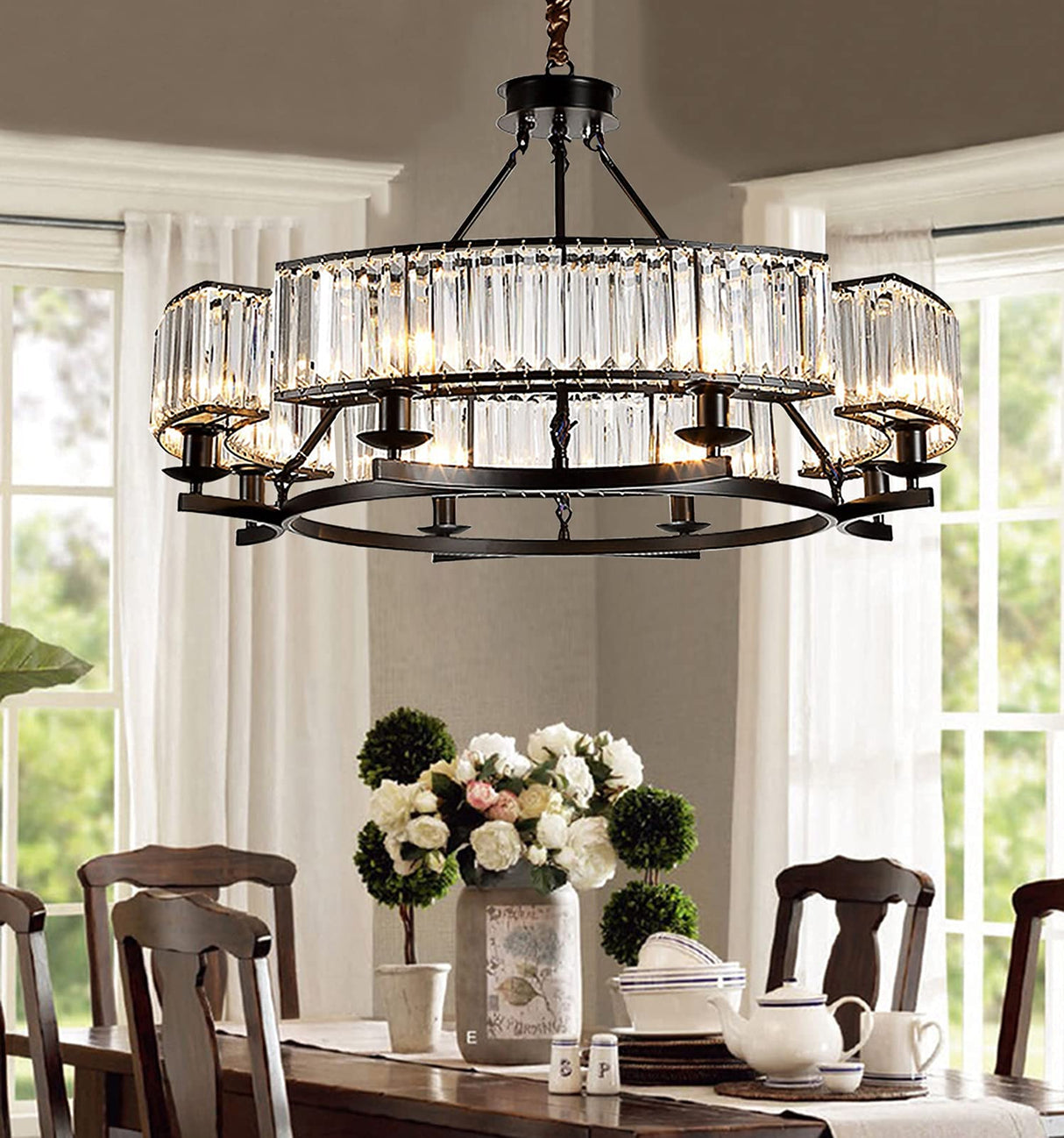 Farmhouse Crytal Chandeliers Dining Room Pendant Light Fixture Black Chandelier