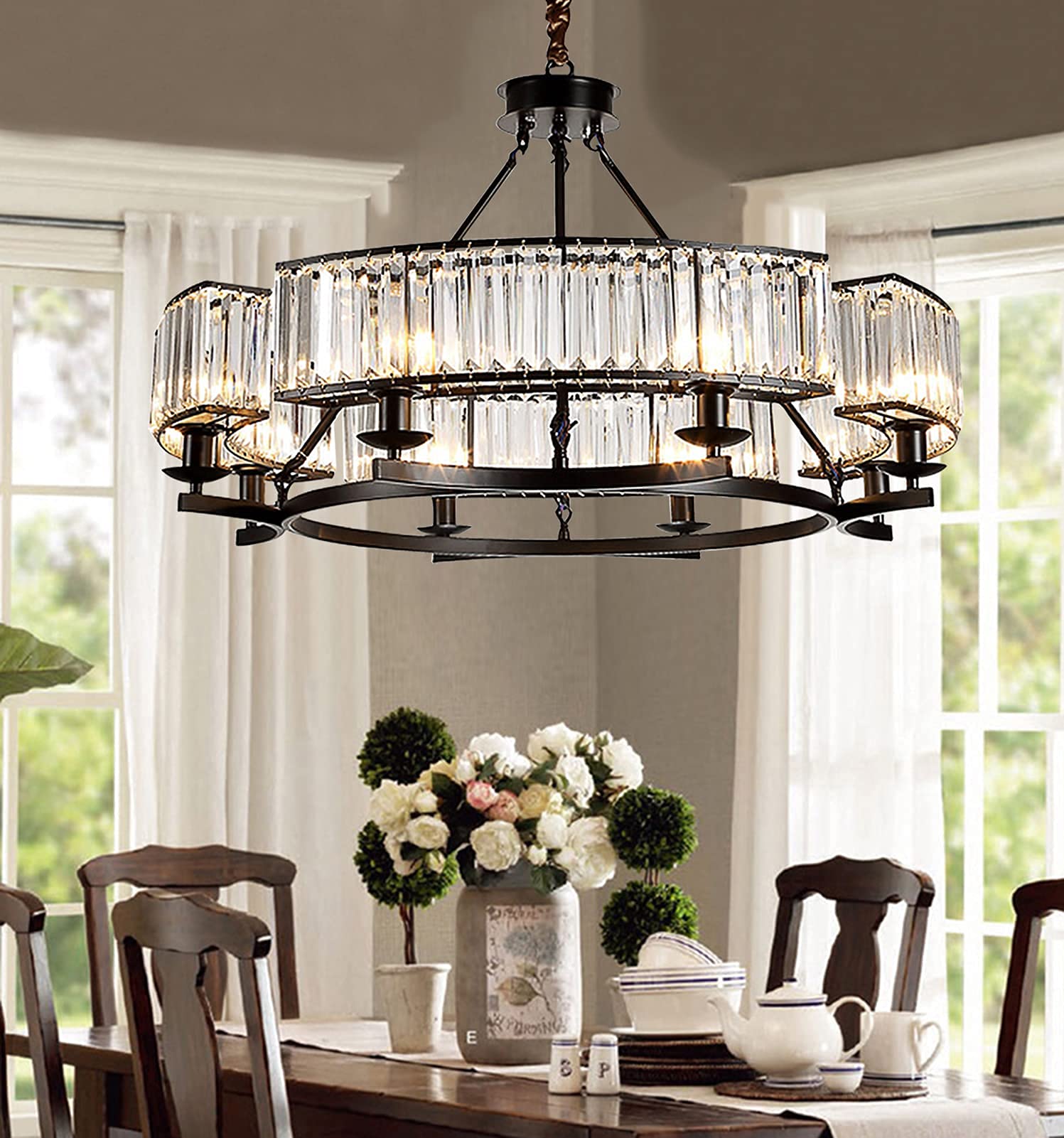 Farmhouse Crytal Chandeliers Dining Room Pendant Light Fixture Black Chandelier