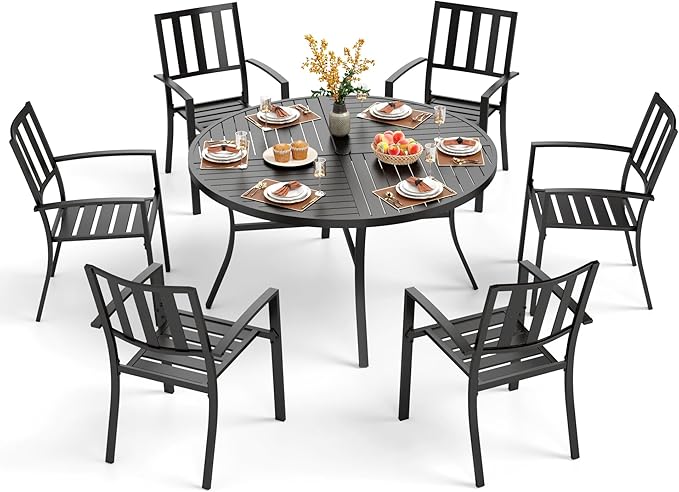 5 Piece Outdoor Dining Table Set for 4, 42” Round Steel Dining Table