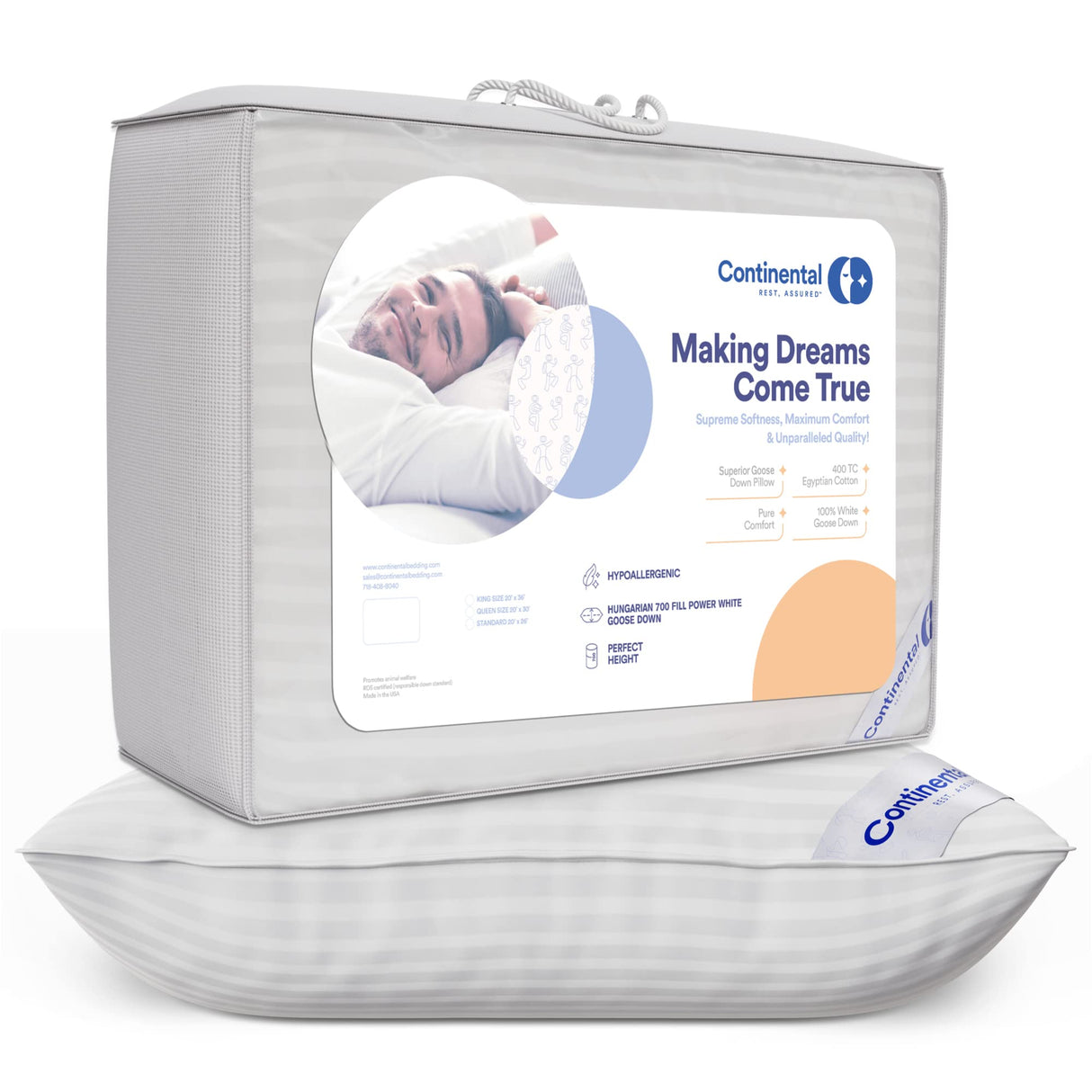 Queen Size, 20 x 30 Inch - 100% Hungarian White Goose Down Pillow