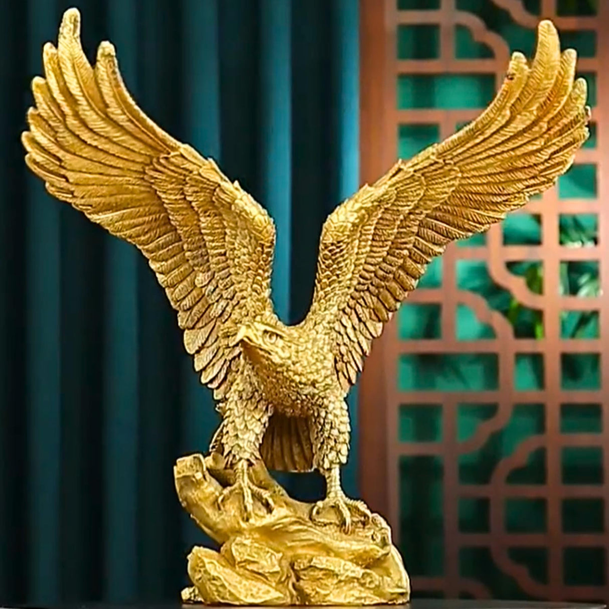 11.4" Gold Brass Eagle Statue-Solid Bronze Eagle Sculpture Modern Home Office Figurine Decor