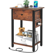 Nightstand with Charging Station, Side Table End Table with Large Drawer