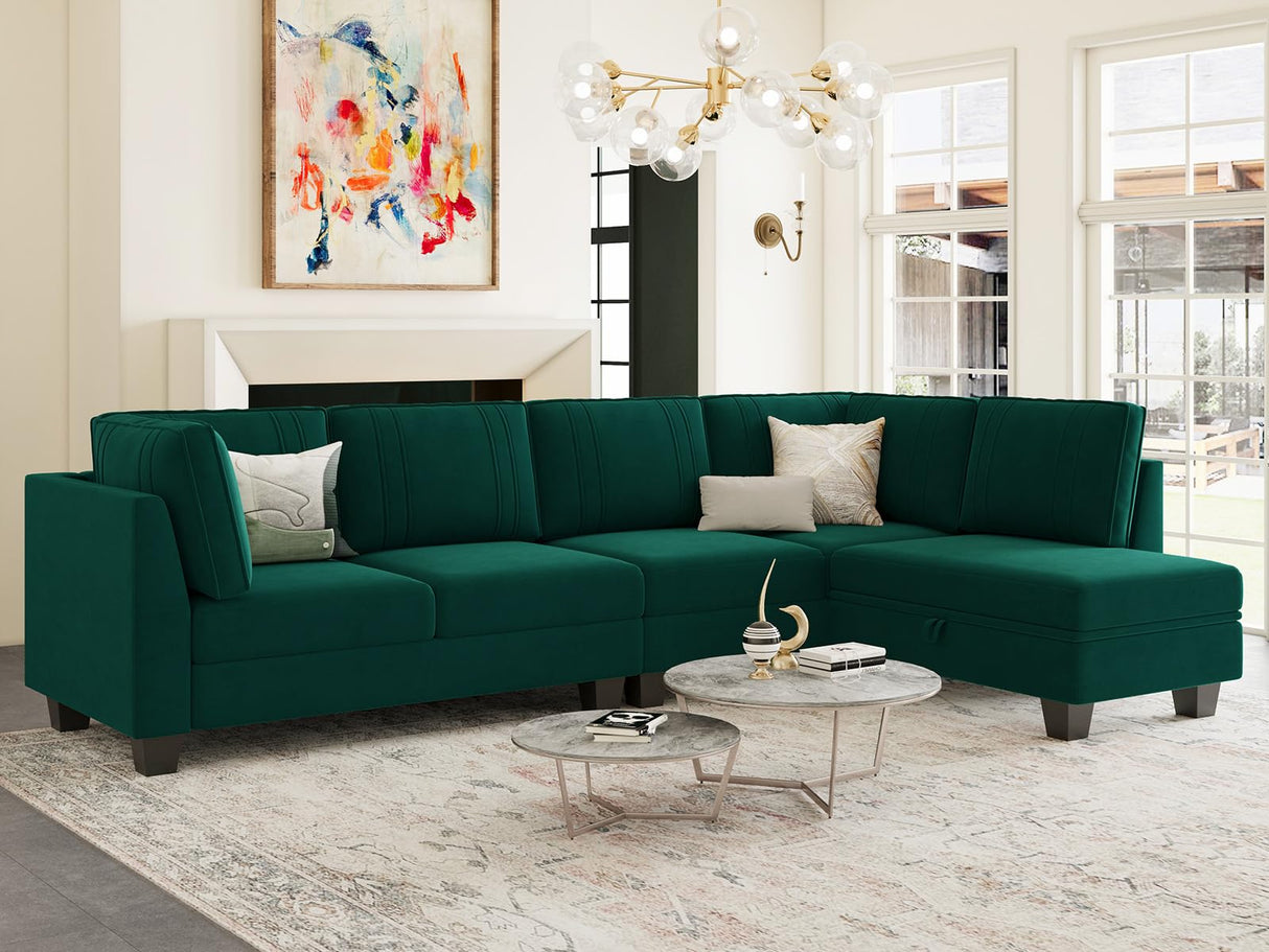 4 Seater Sectional Sofa with Reversible Chaise, Velvet L Shaped Sofa Sectional Couch