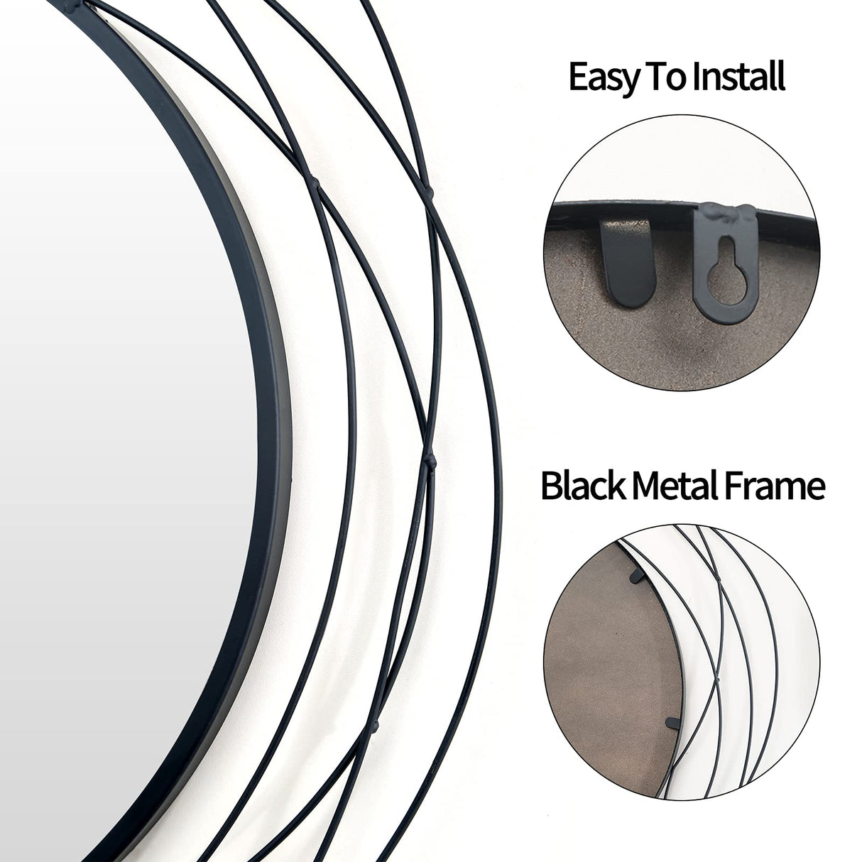 26.8" Round Black Wall Mirror - Large Circle Mirror with Metal Frame