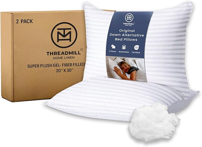 Soft Bed Pillows Standard Size Set of 2 | Down Alternative Cooling Bed Pillow for Sleeping