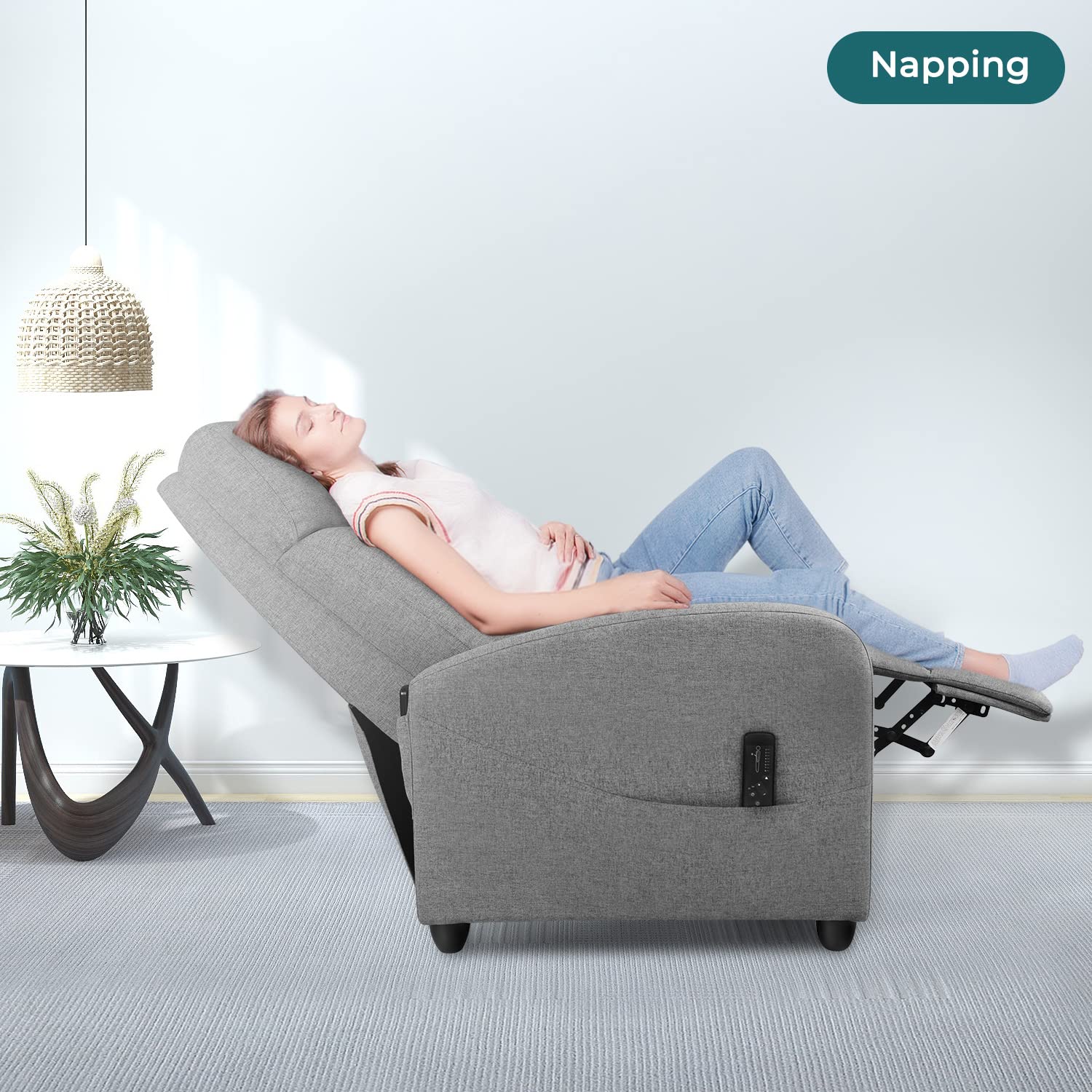 EaseNest Massage Recliner Chair – Fabric with Footrest & Wing Back Design